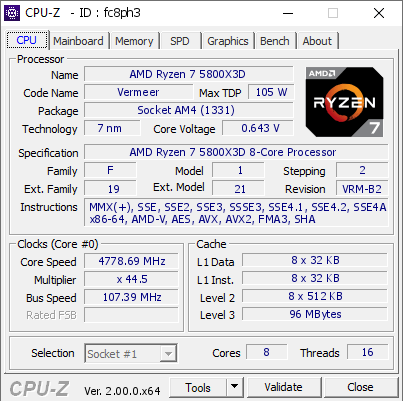 Для процессора AMD Ryzen 7 5800X3D рекордом разгона остаётся частота 4.8 ГГц